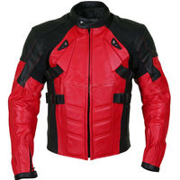 Customized Men Black Red Cont Motorbike Real Genuine Leather Safety Pads jacket - Thumbnail 1