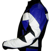 Customized Men Three Tone Black Blue White Real Biker Leather Safety Pads Jacket - Thumbnail 1