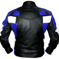 Customized Men Three Tone Black Blue White Real Biker Leather Safety Pads Jacket - Thumbnail 2