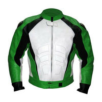 Custom Men Green & White Biker Black Stripped Elegant Leather Safety Pad Jacket - Thumbnail 1
