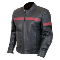 Customize Men Black Motor Biker Front Zipper Genuine Leather Safety Pads Jacket - Thumbnail 1