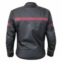 Customize Men Black Motor Biker Front Zipper Genuine Leather Safety Pads Jacket - Thumbnail 2