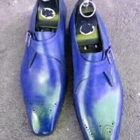 Customize Royal Blue Medallion Toe Single Monk Strap Quality Leather Dress Shoes - Thumbnail 1