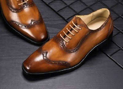New Men Handmade Men's Brown Leather Wing Tip Formal Lace Up Shoes