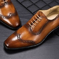 New Men Handmade Men's Brown Leather Wing Tip Formal Lace Up Shoes - Thumbnail 4