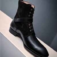 New Men Handmade Black Leather Suede Ankle High Dress Formal Boots For Men's - Thumbnail 1