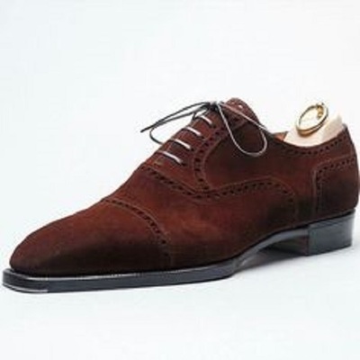 Men new handmade brown suede cap toe dress formal lace up shoes for men's - Thumbnail 4