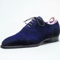 Men New Handmade Blue Suede Cap Toe Dress Formal Lace Up Shoes for Men's - Thumbnail 4