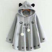 JK Cute Cat Fleece Hoodie Poncho - Thumbnail 1