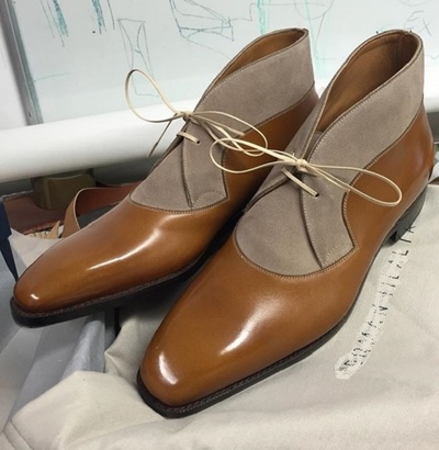 New Men Handmade Half Ankle Leather Suede Two Tone Dress Up Lace Up boots for Men's