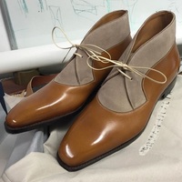 New Men Handmade Half Ankle Leather Suede Two Tone Dress Up Lace Up boots for Men's - Thumbnail 4