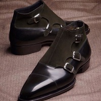 Men New Handmade Black Leather Brown Suede Monk Strap Ankle boot for Men's - Thumbnail 1