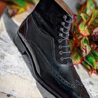 Men New Handmade Black Lace Up Ankle High Leather Boots, Dress Formal Boots - Thumbnail 1