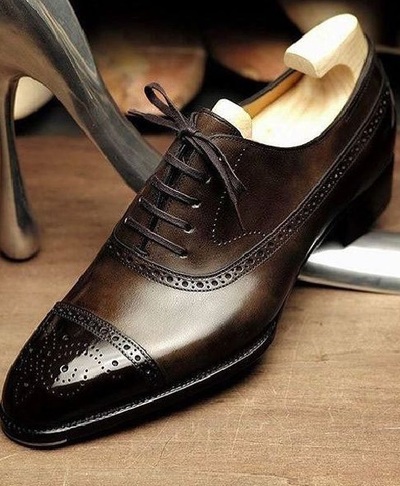 Men Handmade Chocolate Brown Ankle Brogue Dress Shoes