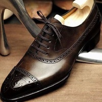 Men Handmade Chocolate Brown Ankle Brogue Dress Shoes - Thumbnail 4