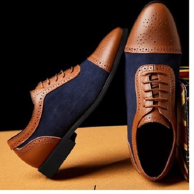 Handmade navy tan suede leather shoes, men's lace up formal shoes - Thumbnail 2