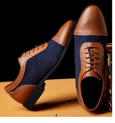Handmade Navy Tan Suede Leather Shoes, Men's lace Up Formal Shoes