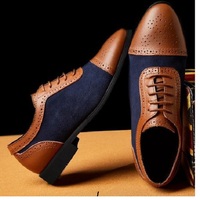Handmade Navy Tan Suede Leather Shoes, Men's lace Up Formal Shoes - Thumbnail 1