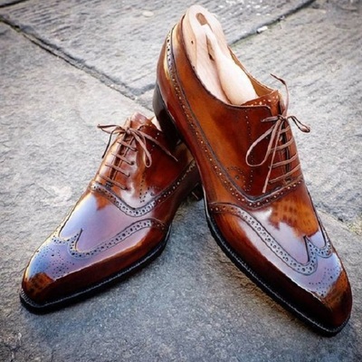 Men new handmade brown leather shoes, men's formal shoes - Thumbnail 3