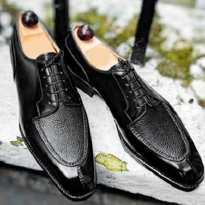 New men's ankle lace up leather shoes, handmade black formal shoes - Thumbnail 2