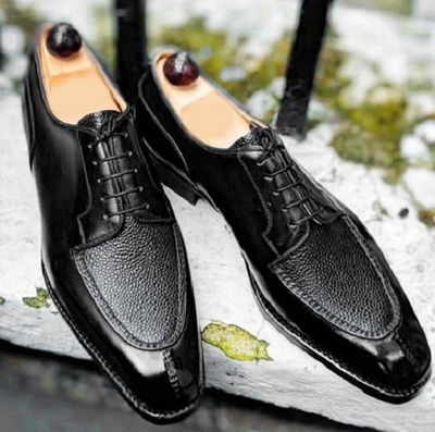 New Men's Ankle Lace Up Leather Shoes, Handmade Black Formal Shoes