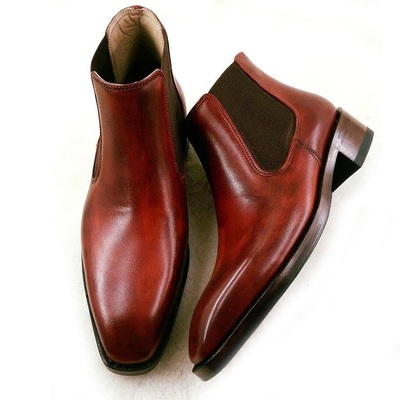 Handmade ankle high chelsea leather boots, burgundy dress formal boots - Thumbnail 1