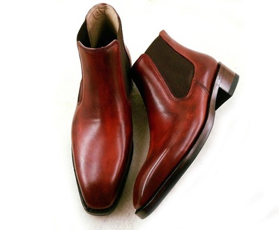 Handmade Ankle High Chelsea Leather Boots, Burgundy Dress Formal Boots