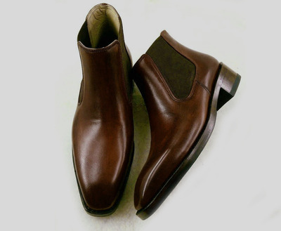 New Handmade Brown Chelsea Leather Boots, Ankle High Dress Formal Boots