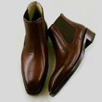 New Handmade Brown Chelsea Leather Boots, Ankle High Dress Formal Boots - Thumbnail 4