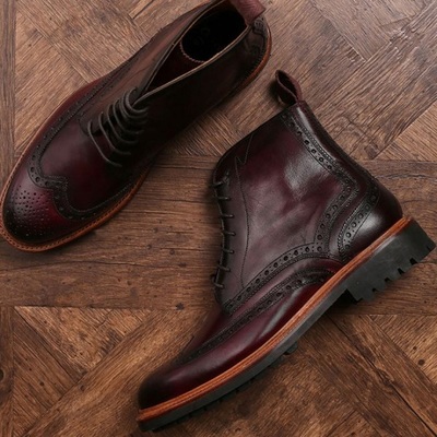 Handmade men burgundy military rubber sole oxfords high ankle formal boot - Thumbnail 3