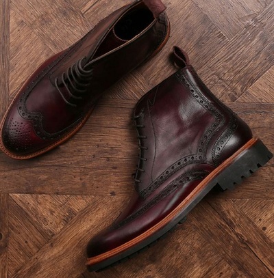 Handmade Men Burgundy Military Rubber Sole Oxfords High Ankle Formal Boot