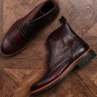 Handmade Men Burgundy Military Rubber Sole Oxfords High Ankle Formal Boot - Thumbnail 4