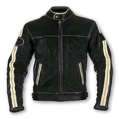 Customize men black motor biker white stripes genuine leather safety pads jacket - Thumbnail 2