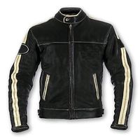 Customize Men Black Motor Biker White Stripes Genuine Leather Safety Pads Jacket - Thumbnail 4