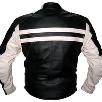 Customize Men Black White Contrast Motor Biker Genuine Leather Safety Pad Jacket - Thumbnail 1
