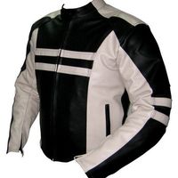 Customize Men Black White Contrast Motor Biker Genuine Leather Safety Pad Jacket - Thumbnail 4