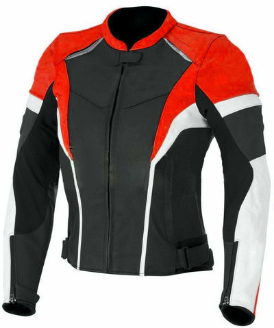 Custom Men Black & Orange Biker White Stripped Genuine Leather Safety Pad Jacket