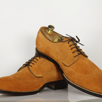 Men's Shoes Tan Leather Suede Whole Cut Lace Up Dress Shoes - Thumbnail 1