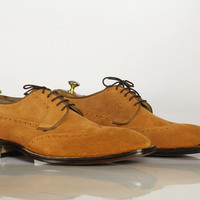 Men's Shoes Tan Leather Suede Whole Cut Lace Up Dress Shoes - Thumbnail 2