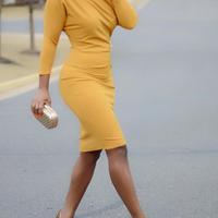 Solid Color Long Sleeve Dress - Thumbnail 3