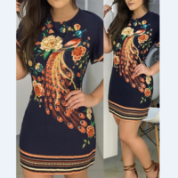 Slim Print Short Sleeve Dress - Thumbnail 1
