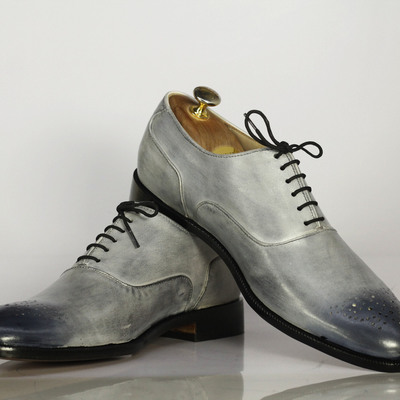 Men's two tone leather lace up dress shoes - Thumbnail 3