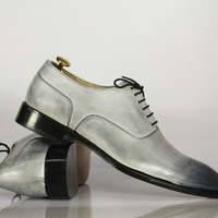 Men's Two Tone Leather Lace Up Dress Shoes - Thumbnail 3