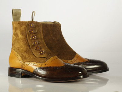 Men Hand stitched Leather Boots,Leather formal wing tip Ankle boot