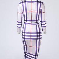 Long Sleeve Sexy Check Dress - Thumbnail 4