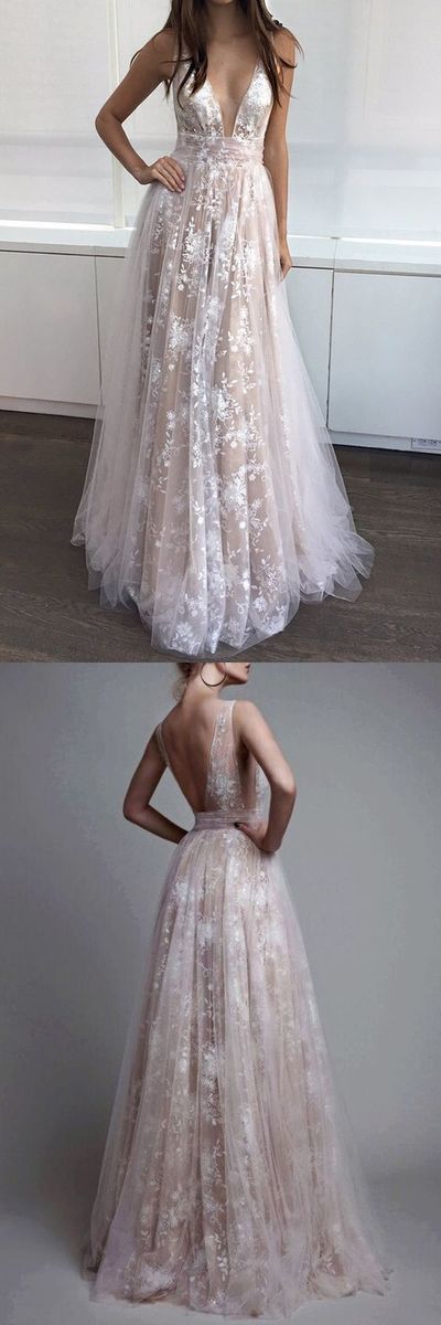 Lace prom dresses, long prom dresses, deep v neck prom dress, unique prom dress, elegant prom dress, floor length prom dress, evening dress