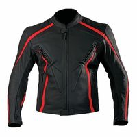 Custom Men Black Motor Biker Red Striped Real Genuine Leather Safety Pads jacket - Thumbnail 1