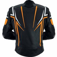 Custom Men Black Motorcycle White Orange Striped Real Leather Safety Pads jacket - Thumbnail 1