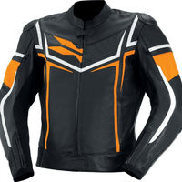 Custom Men Black Motorcycle White Orange Striped Real Leather Safety Pads jacket - Thumbnail 3