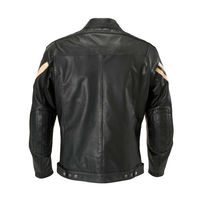 Custom Men Black Biker White Stripes Genuine Cowhide Leather Safety Pads Jacket - Thumbnail 1